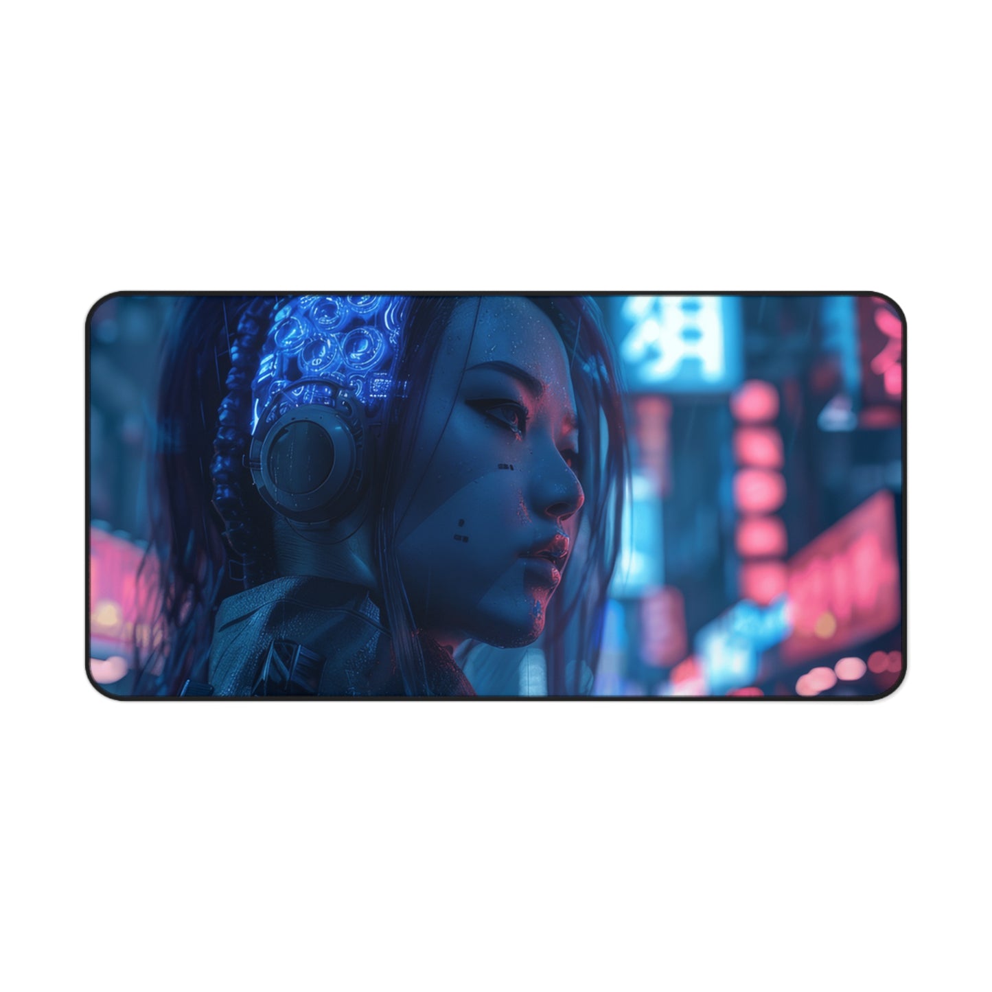 Neon Rain Desk Mat