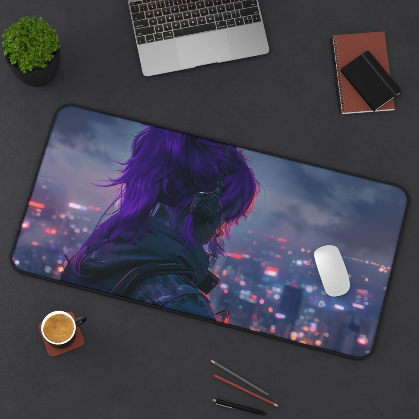 Vista of Neon Reverie Desk Mat